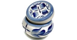 Ceramic round box | Prosfornitsa Gzhel | Round baker | Vessel for prosphora | Ceramic containers | Christian decor