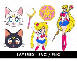 Sailor Moon Svg Files, Sailor Moon Png Files, Vector Png Images, SVG Cut File for Cricut, Clipart Bundle Pack