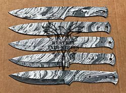 Lot of 5 Damascus Steel Blank Blade Knife For Knife Making Supplies, Custom Handmade FULL TANG Blank Blades (SU-107)