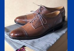 Men's Handmade Brown Color Leather Toe Cap Lace Up Shoes