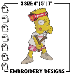 Bart x supreme Embroidery Design, Supreme Embroidery, Embroidery File, Anime Embroidery, Simpson shi292