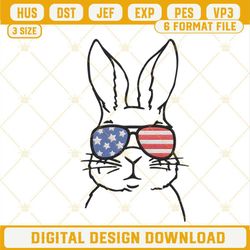 American Rabbit Sunglasses Machine Embroidery Designs, Cute Bunny 4th Of July Embroidery Files.jpg