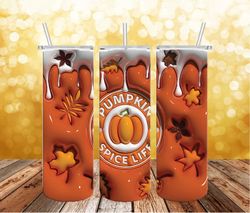 Pumpkin Spice Life Tumbler PNG, 3D Halloween PNG, Straight Design 20oz Skinny Tumbler PNG, Instant download-1