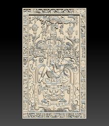 3D Model STL file Panel Engraving on the sarcophagus of the Mayan king Pacal for CNC Router
