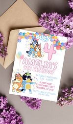 Bluey Birthday Invitation Download for Print or Text 5x7, Editable Digital Bluey and family Printable Invite Templa