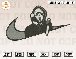 Nike x Scream Ghost Face Embroidery Designs, Halloween Embroidery Machine Design Files