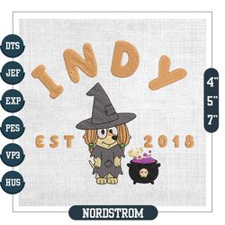Indy Bluey Dog Est 2018 Halloween Witch Embroidery