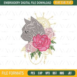 Floral Pattern Cat Embroidery Png