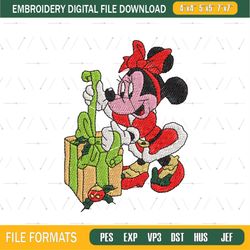 Santa Minnie Mouse Christmas Gift Embroidery Png
