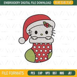 Hello Kitty Stocking Embroidery Design File, Hello Kitty Christmas Embroidery Design File
