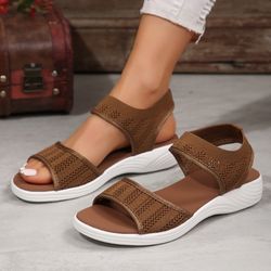 Solid Color Casual Sandals, Platform Slip On Soft Sole Walking Stretch Shoes, Summer Breathable Shoes