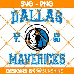 Dallas Mavericks est 1980 Svg, Dallas Mavericks Svg, NBA Team SVG, America Basketball Team Svg