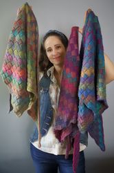 Multicolor knit shawl Entrelac shawl Rainbow handmade wrap Triangle shawl Knit handmade kerchief Striped wool scarf her