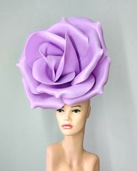 Large flower fascinator wedding headband, giant vertical rose on hairband, Kentucky Derby hat, Bride bridal hair clip