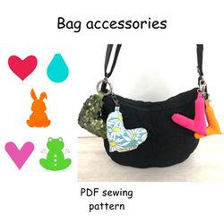 Bag Accessories PDF sewing pattern, How to Make Handmade Stuffed Bunnies, Hearts, Frog for lucky, Digital Download
