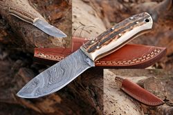 Damascus Knife for Deer Skinning Handmade With Cover
