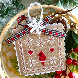 CHRISTMAS CARDINAL Ornament cross stitch pattern PDF from LACY CHRISTMAS SET by CrossStitchingForFun  Instant download