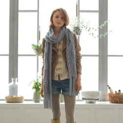 long scarf with oak leaves and long fringes