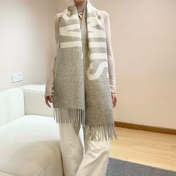 high-quality wool scarf for women, luxury brand winter shawl, thick warm neck scarf with monogram design