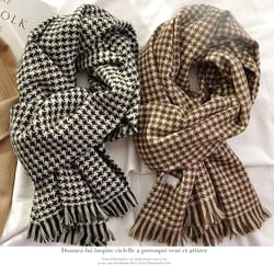 classic plaid winter scarf cashmere feel chunky warm scarf for men and women